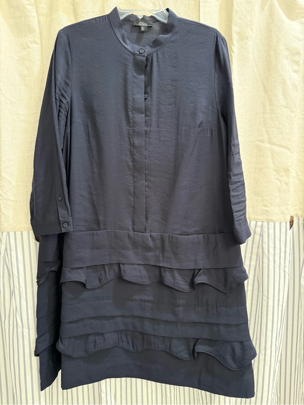 COS Black Button Up Layered Ruffle Tunic Dress